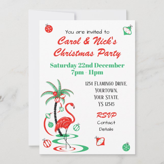 Red Christmas Flamingo Multi back invitation (Front)