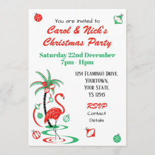 Red Christmas Flamingo Multi back invitation