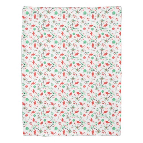 Red Christmas Flamingo Multi Duvet Cover