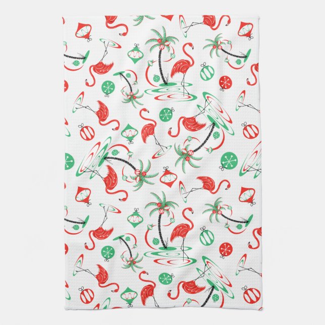Red Christmas Flamingo Multi kitchen towel (Vertical)