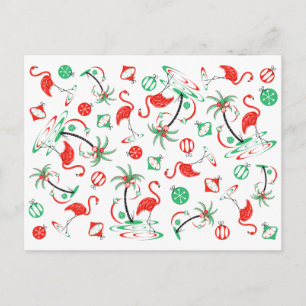 Red Christmas Flamingo Multi postcard