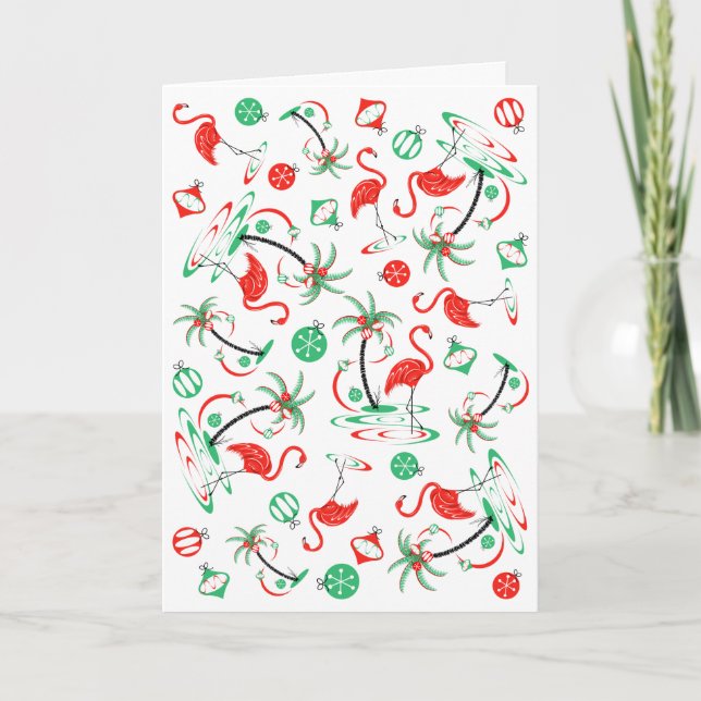Red Christmas Flamingo Multi Text greetings card (Front)