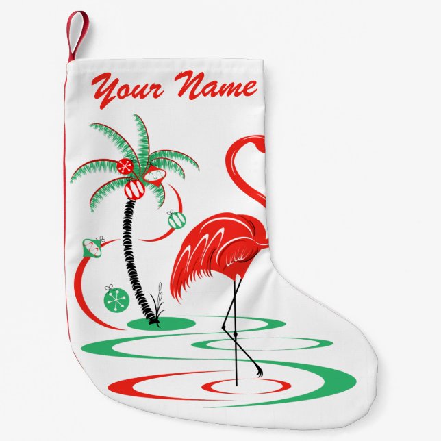 Red  Christmas Flamingo Name stocking one sided (Front)