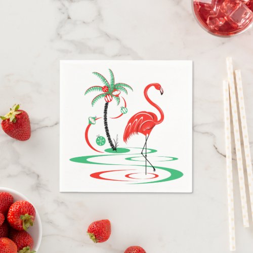 Red Christmas Flamingo napkin paper