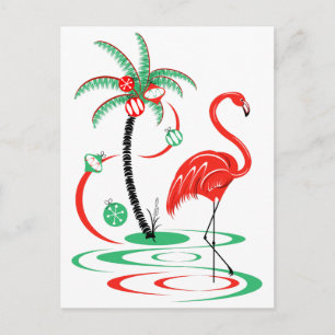 Red Christmas Flamingo postcard portrait