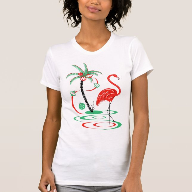 Red Christmas Flamingo t-shirt womens' (Front)