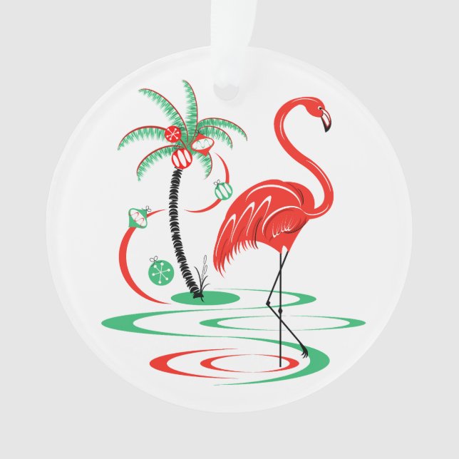 Red Christmas Flamingo Text acrylic round Ornament (Front)