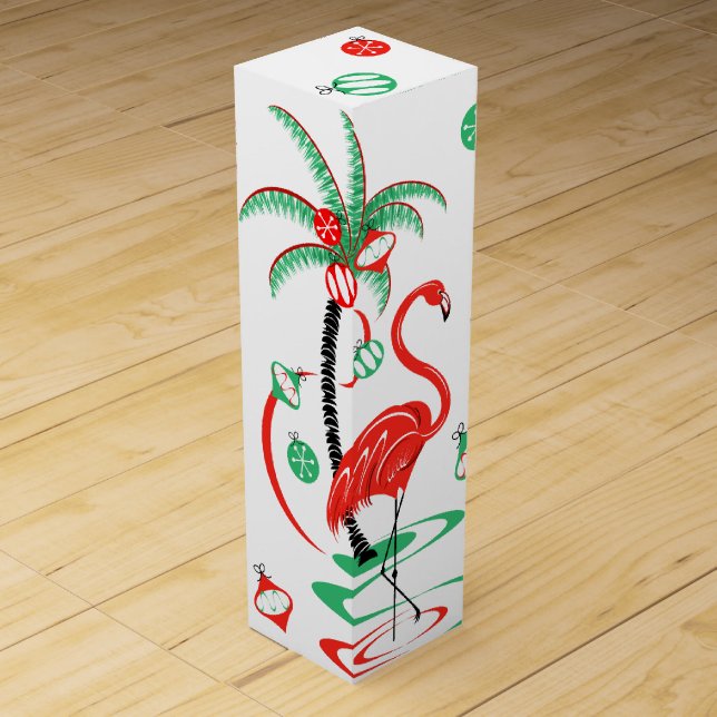 Red Christmas Flamingo Text back wine box (Front)
