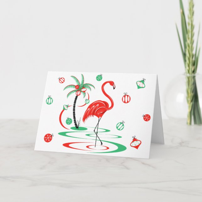 Red Christmas Flamingo Text landscape Holiday Card (Front)