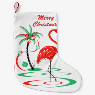 Red  Christmas Flamingo Text stocking one sided