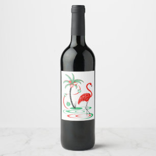 Red Christmas Flamingo wine label