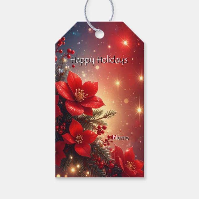 Red Christmas Floral Gift Tag (Front)