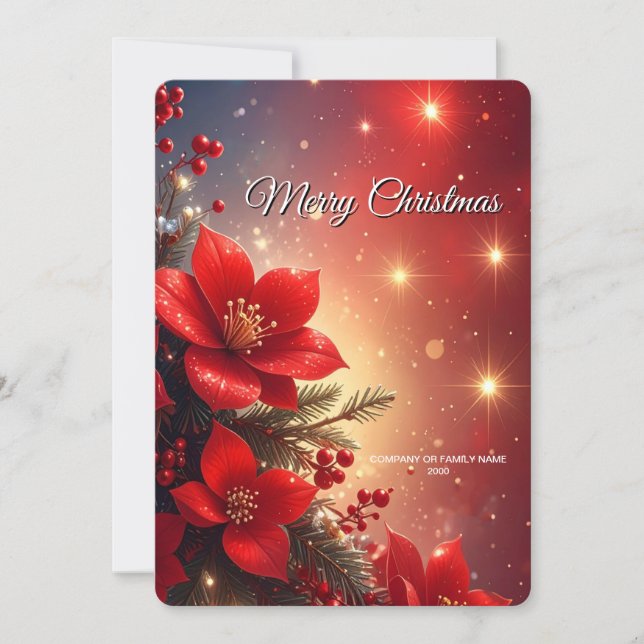 Red Christmas Floral Holiday Card (Front)