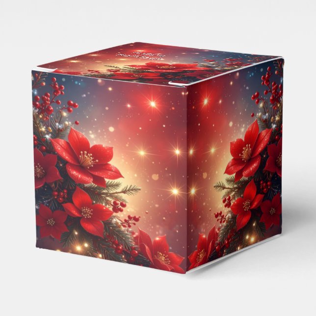 Red Christmas Floral Holiday Favor Box (Front Side)