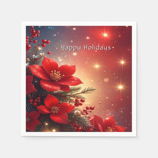 Red Christmas Floral Holiday Napkin (Front)