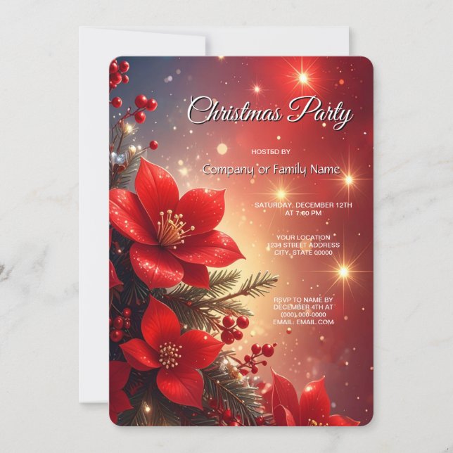 Red Christmas Floral Holiday Party Invitation (Front)