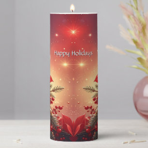 Red Christmas Floral Holiday Pillar Candle