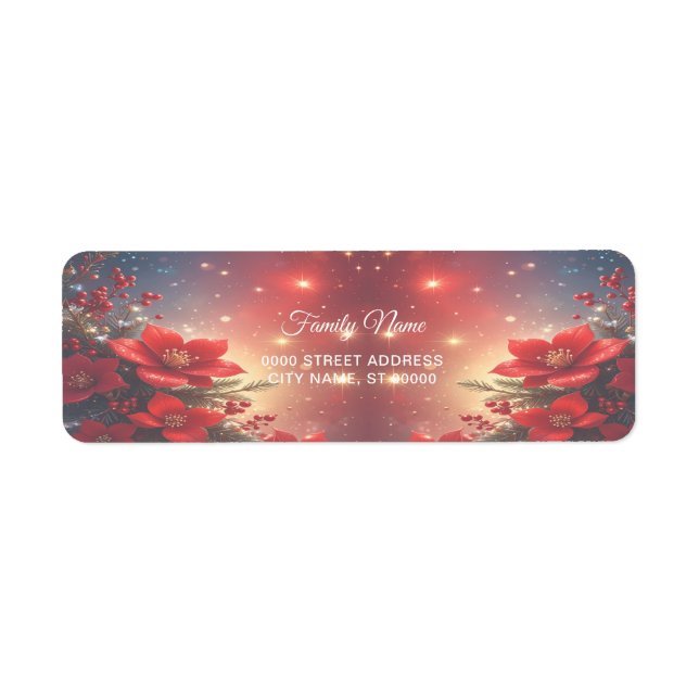 Red Christmas Floral Return Address Label (Front)