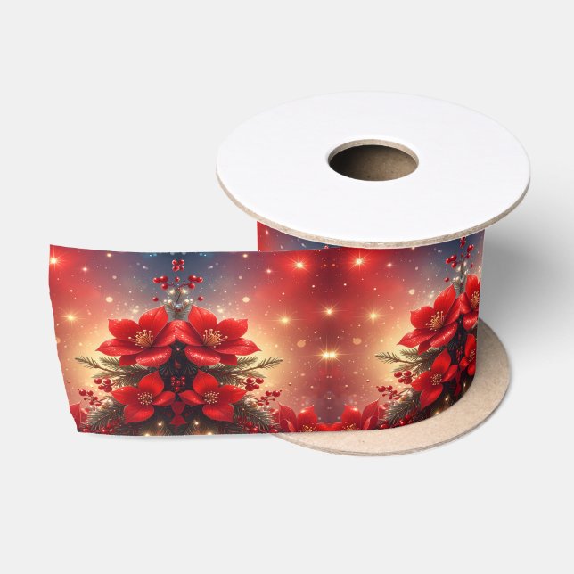 Red Christmas Floral Satin Ribbon (Spool)