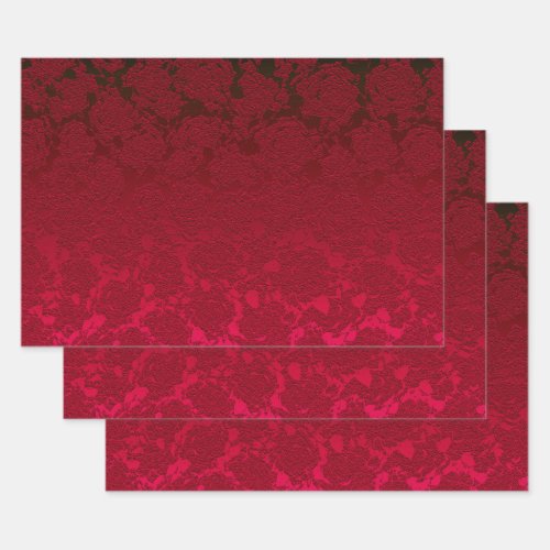 Red Christmas Floral Succulent Pattern Metallic Wrapping Paper Sheets