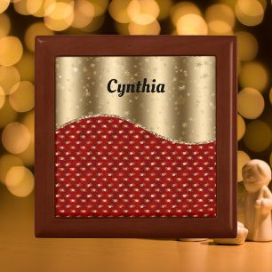 Red Christmas Floral with Gold Ribbon and Name Gift Box