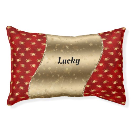 Red Christmas Floral with Gold Ribbon and Name Pet Bed