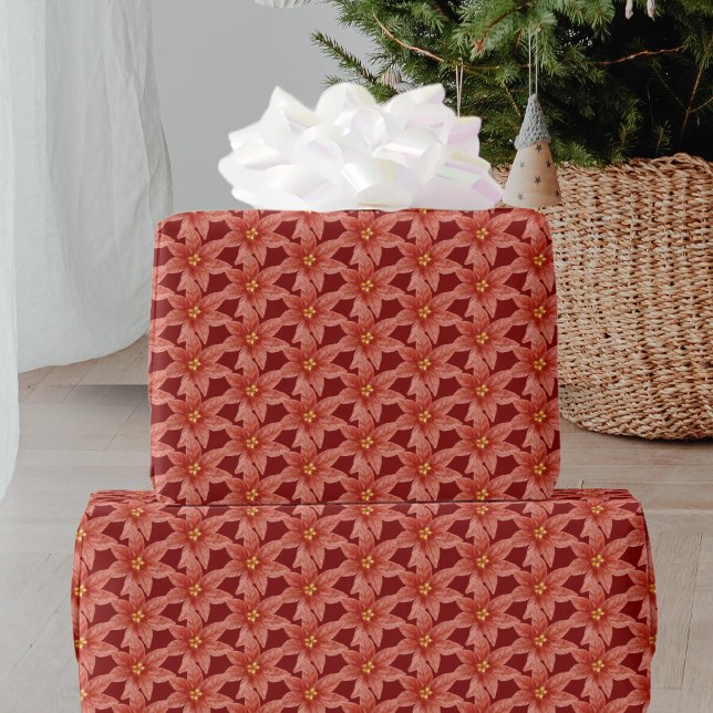 Red Christmas Flower Botanical Floral Pattern Wrapping Paper (Creator Uploaded)