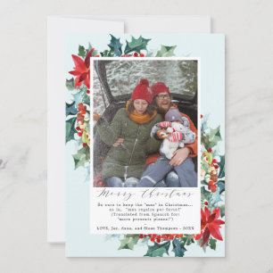 Red Christmas Flowers Funny Message Photo Holiday Card