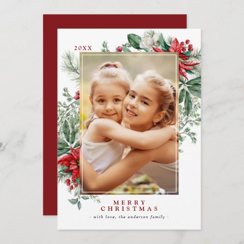Red Christmas Flowers Poinsettia  Vertical Photo Holiday Card