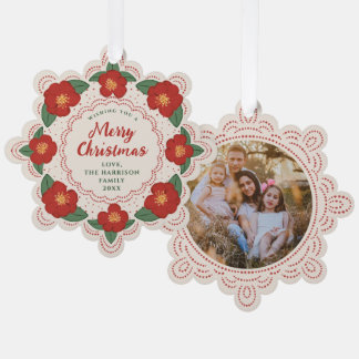 Red Christmas Flowers Wreath Paper Ornament Card