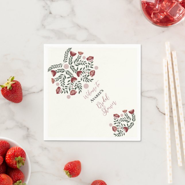 Red Christmas Folk Art Floral Napkins (Insitu)