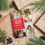 Red Christmas Four Photo Collage Holiday Card<br><div class="desc">This 4-Photo Holiday card features a photo collage and pattern polka-dot back design. All text is completely customizable.</div>