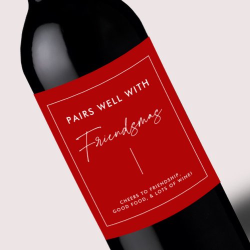 Red Christmas Friendsmas Party Favors Wine Label