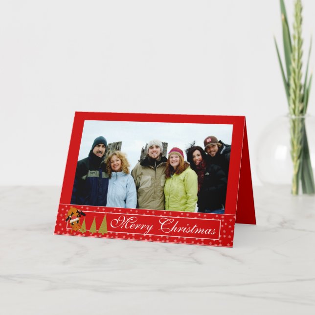 Red Christmas funny Reindeer Holiday Card (Front)