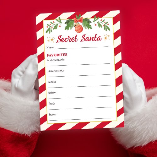 Red Christmas Games Secret Santa Questionnaire Invitation