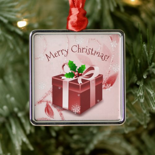 Red Christmas Gift Ceramic Ornament