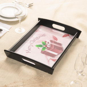 Red Christmas Gift Serving Tray