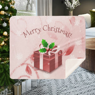 Red Christmas Gift Sherpa Blanket
