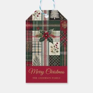 Red Christmas Gift tag Rustic Plaid Tartan Pattern