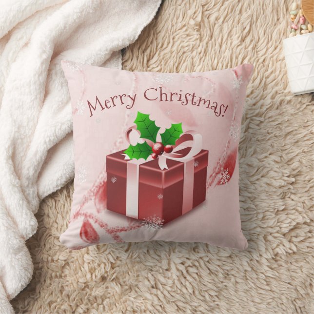 Red Christmas Gift Throw Pillow (Blanket)