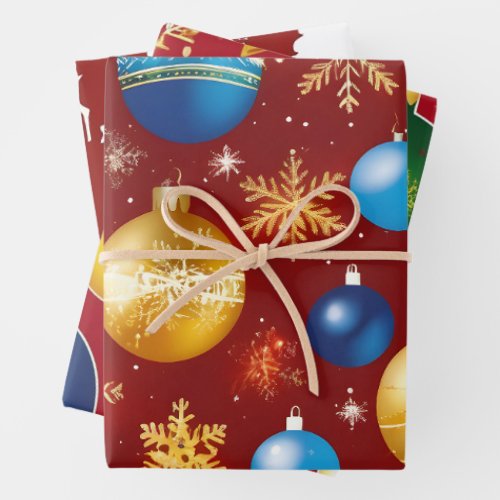 Red Christmas Gift Wrap Classic Holiday Icons Wrapping Paper Sheets