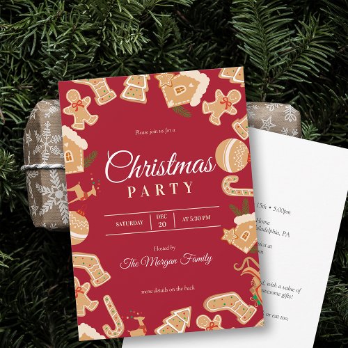 Red Christmas Gingerbread Holiday Party Invitation