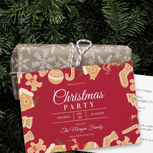 Red Christmas Gingerbread Holiday Party Invitation