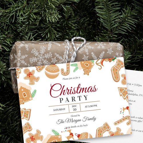 Red Christmas Gingerbread Holiday Party Invitation