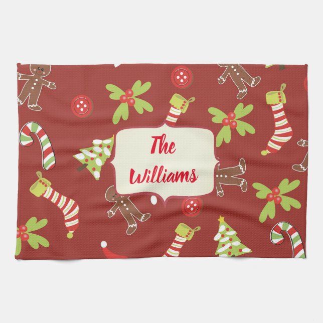 Red Christmas Gingerbread Holiday Towel (Horizontal)