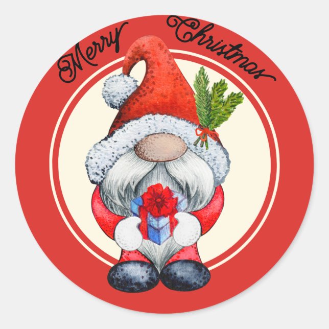 Red Christmas gnome Classic Round Sticker (Front)
