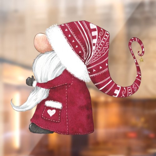 Red Christmas gnome Illustration Window Cling