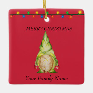 Red Christmas Gnomes Ceramic Ornament