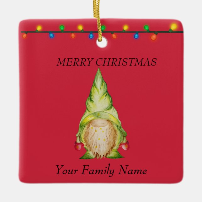 Red Christmas Gnomes  Ceramic Ornament (Front)