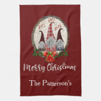 Red Christmas Gnomes Trendy Elves  Kitchen Towel